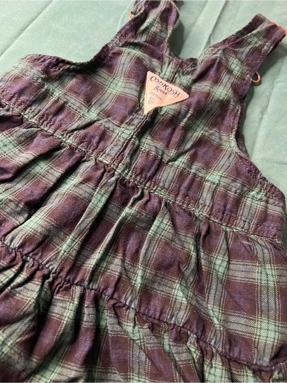Navy and Green Plaid Osh Kosh B’Gosh Ruffled Overall Dress